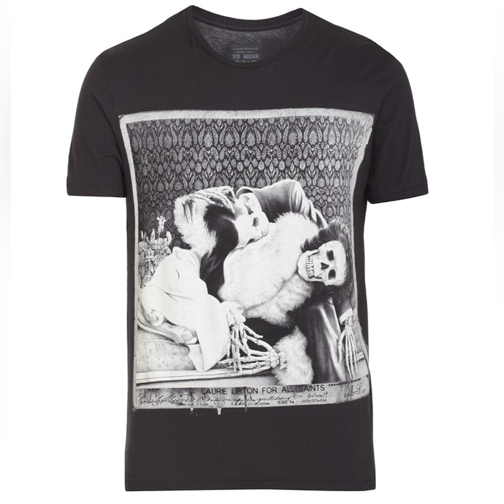 Allsaints Spitalfields T-Shirt XL Black “Death of Romance” Skull Laurie Lipton